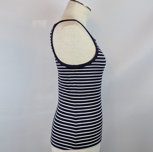 Philosophy Tank Top Squared Neckline Sleeveless Striped Fitted Navy White M NWT - Picture 3 of 8